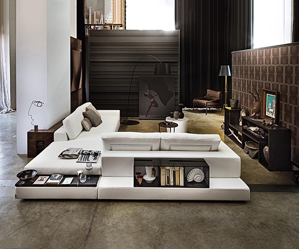 Plat, Arketipo. Модерен италиански модулен диван с контейнери за съхранение. Кожена или текстилна тапицерия.