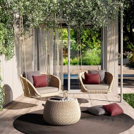 Колекция Ludo. Производител Atmosphera, Италия. Модерна италианска градинска мебел - диван, кресло, люлеещ се стол, маси и свещн