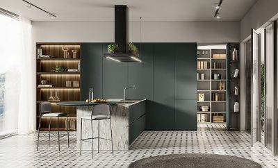 Композиция Linea 03. Производител - Colombini, Италия. Модерна италианска модулна кухня с изчистен дизайн, функционални решения