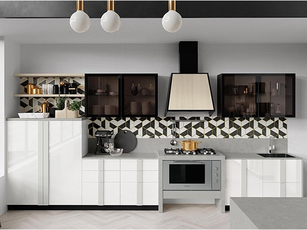 Quadra, Colombini. Модерна италианска модулна система за кухня с плоскости с меламиново покритие.