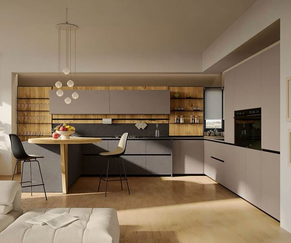 MK11, Gentili Cucine. Модерна кухня с полуостров и зона за хранене.