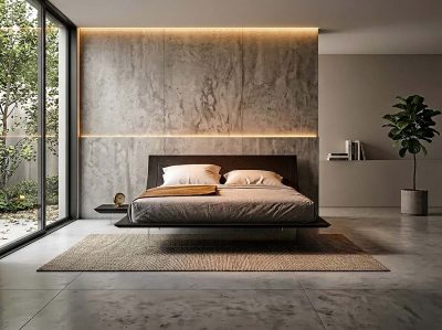 Модел Aqua. Производител Presotto, Италия. Модерна италианска спалня с тапицирана табла. Луксозно италианско обзавеждане за спал