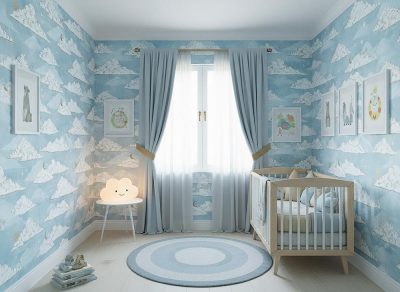 Модел Dreamy. Производител - Tecnografica, Италия. Модерен италиански тапет за детска стая с облаци. Висок клас италиански тапет