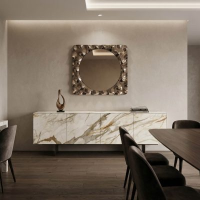 Модел Cristalia, производител - Tonin Casa, Италия. Модерен италиански комод за трапезария или дневна. Луксозни италиански мебел