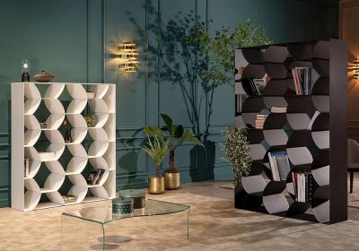 Модел Honeybook, производител - Tonin Casa, Италия. Луксозна италианска отворена библиотека. Висок клас италианско обзавеждане з
