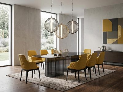 Модел Millerighe, производител - Tonin Casa, Италия. Модерна италианска маса за трапезария от стъкло. Луксозно италианско обзаве