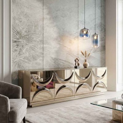 Модел Selene, производител - Tonin Casa, Италия. Луксозен италиански скрин с огледални врати. Модерни италиански мебели за трапе