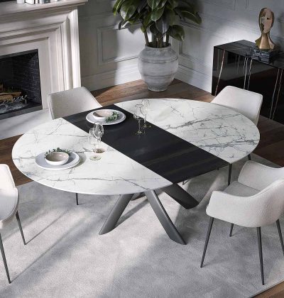 Модел Style, производител - Tonin Casa, Италия. Луксозна италианска маса за трапезария с плот от керамика, естествен фурнир или