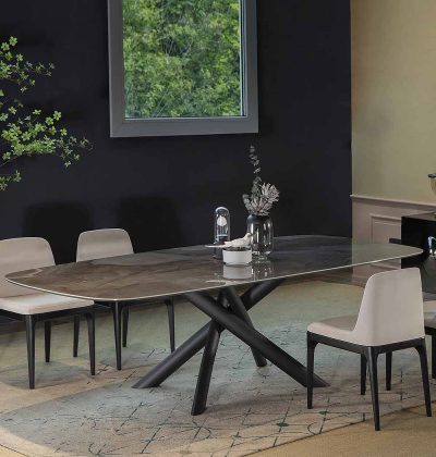 Модел Style, производител - Tonin Casa, Италия. Луксозна италианска маса за трапезария с плот от керамика, естествен фурнир или